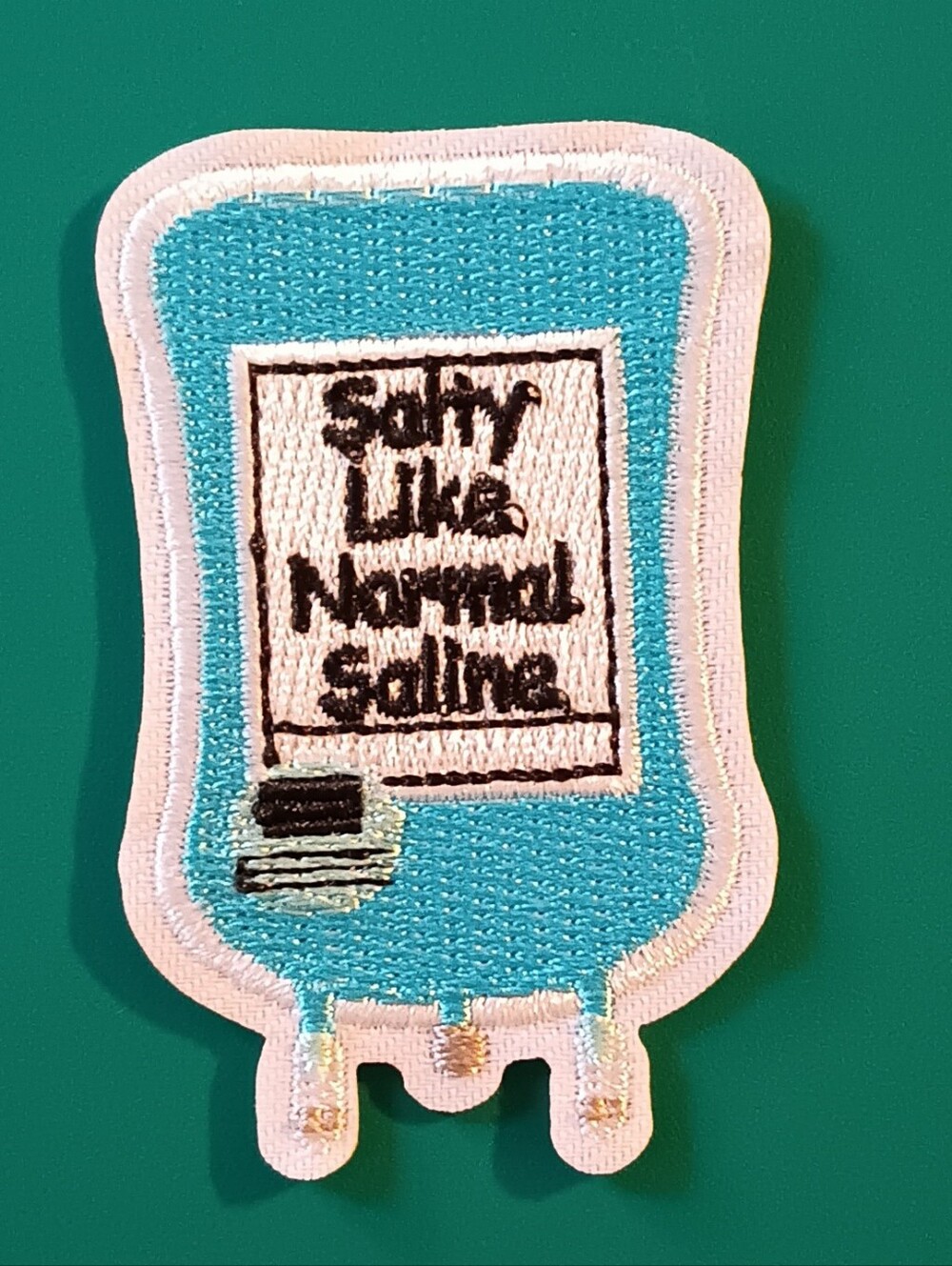 Salty Like Normal Saline Embroidered Felt Iron On Patch, Funny Medical Applique